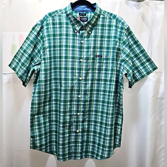Chaps Men's Easy Care Button-Down Short Sleeve Plaid Shirt Size XXL - Picture 1 of 9
